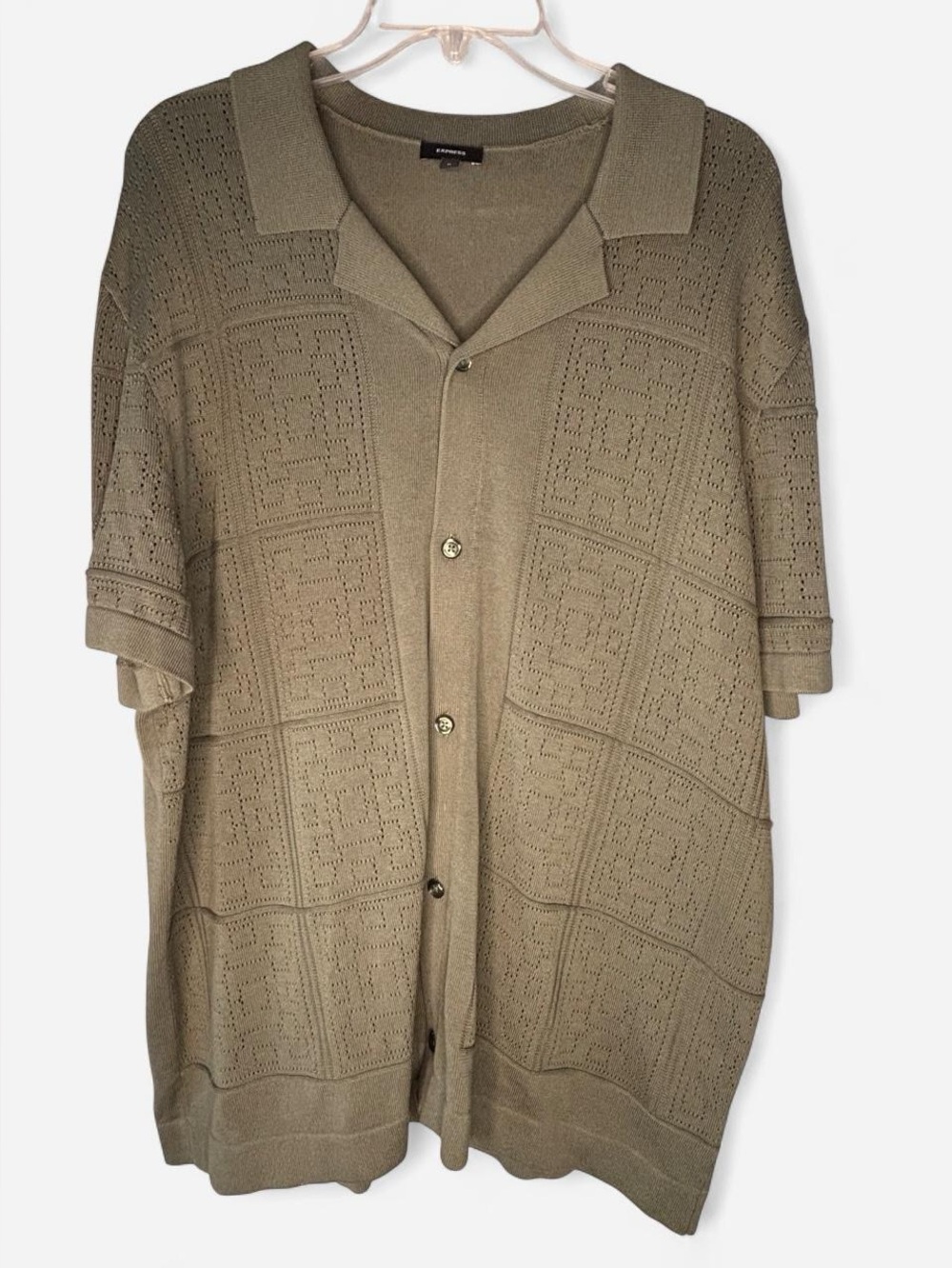 EXPRESS Olive Open-Knit Button-Up | XL